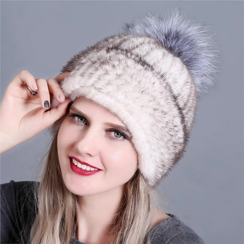 

New style fur hat for women thickened warm ear-protecting leather woven ball