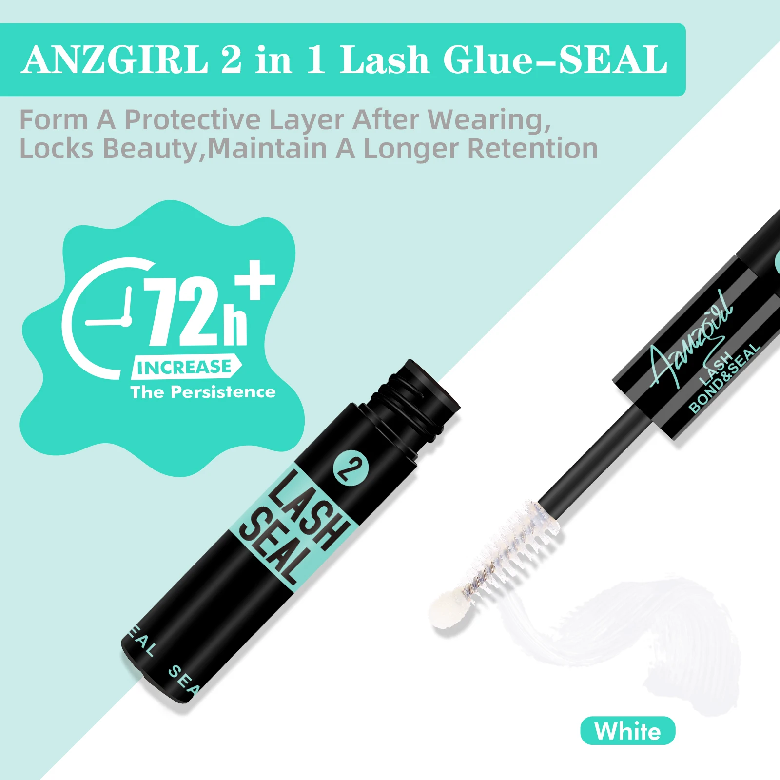 Amzgirl Lash Waterproof Bond and Seal Eyelash Cluster Glue10ml Long Lasting 72 Hours Black Cluster Lash Glue + Lash Seal 2 in 1