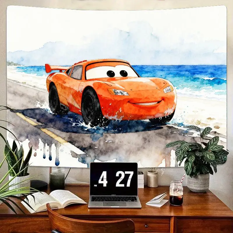 

1PC Cartoon Racing Car Tapestry Kids Home Decor Polyester Wall Art for Fun Playroom Bedroom Beach Vibes