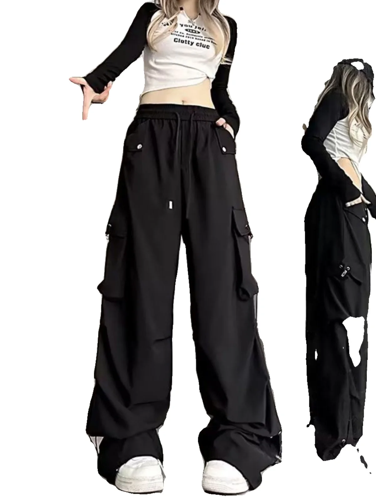 Pantaloni da lavoro a pieghe a vita alta Pantaloni casual da donna bianchi estivi coreani High Street Hip Hop dimagranti alla moda