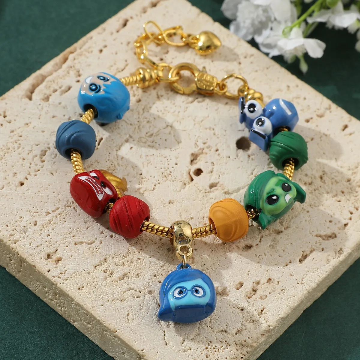 Disney Anime Inside Out2 Bracelet Cute Cartoon Joy Anxiety Anger Beads Hand Chain for Women Girls DIY Bangle Jewelry Accessories