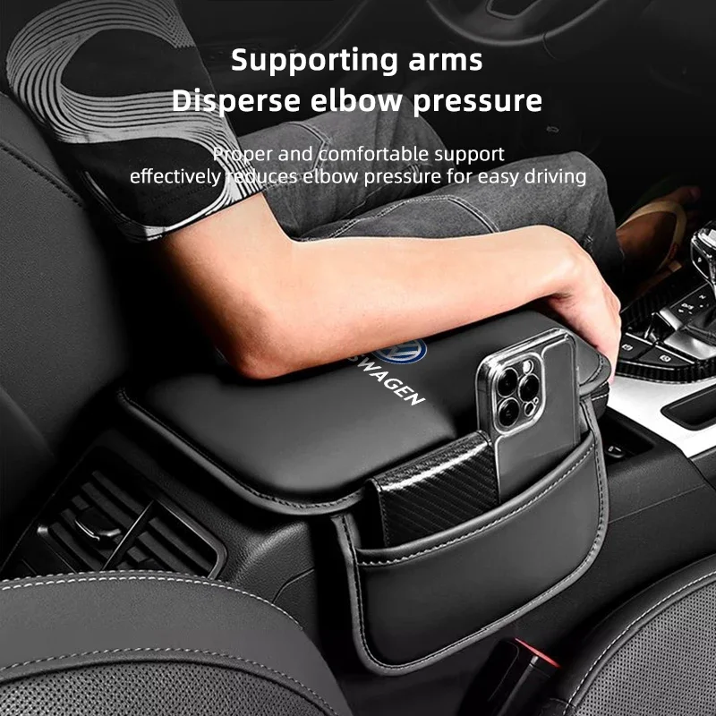 Car Armrest Protection Mat Leather Arm Rest Storage Pocket For VW GTI Polo Golf Passat Tiguan Arteon Touareg Taigo Caddy Jetta B