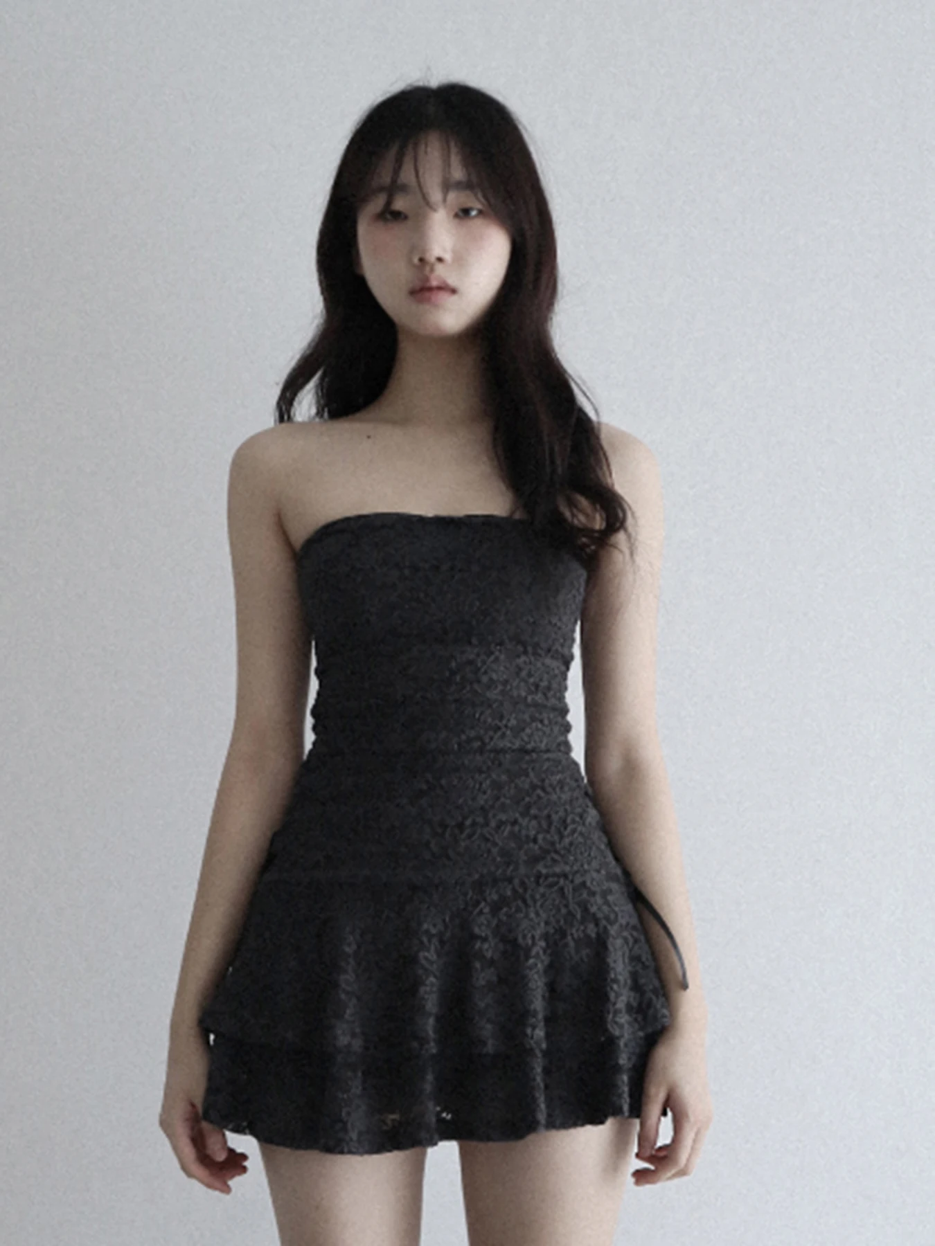 Vestido Bustier com Renda AOMR, Saia em Camadas de Cintura Alta, Vestido de Menina com Laço Borboleta, Estilo Francês, Sem Ma...