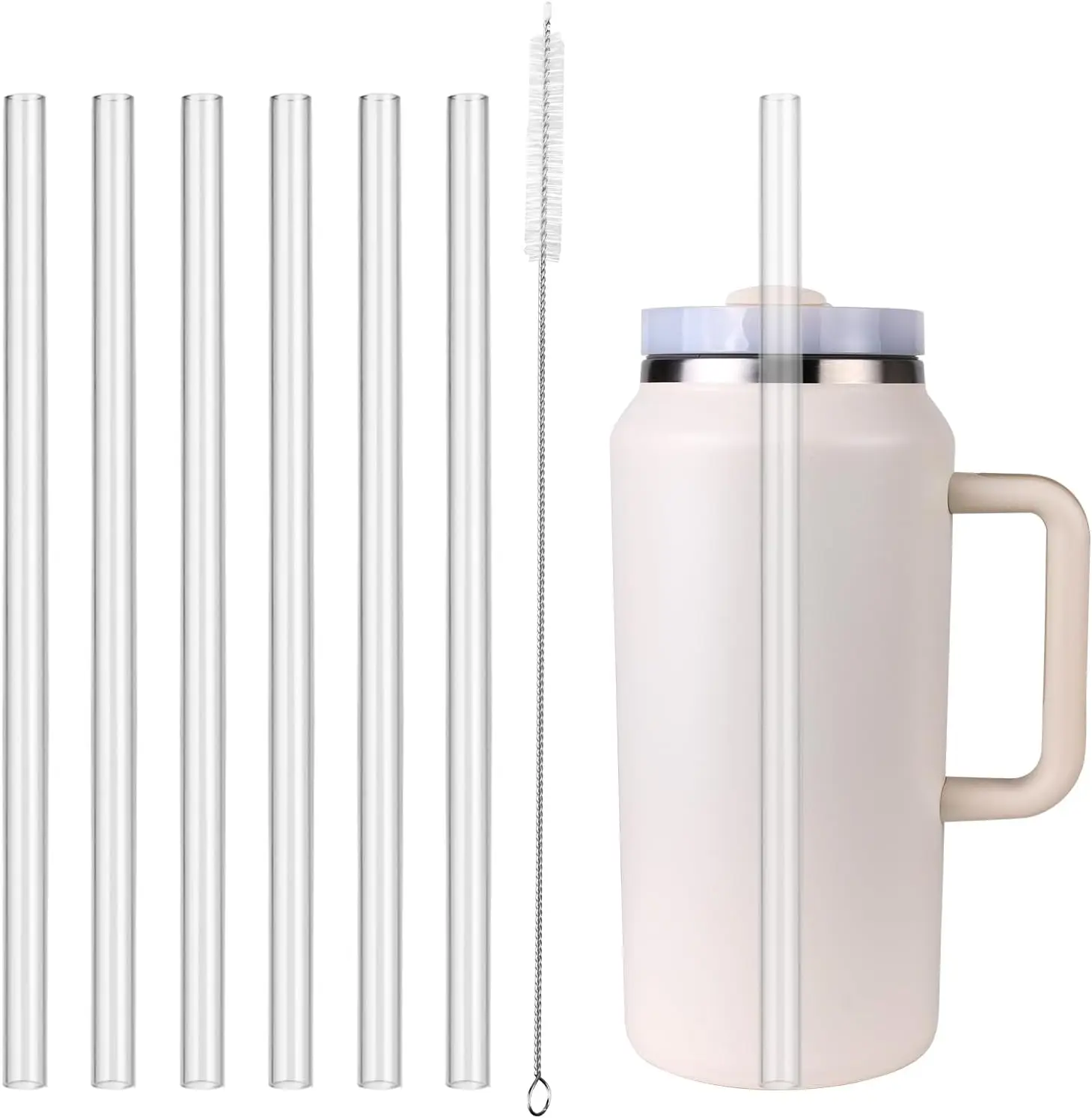 6 Pack Reusable Straws Plastic Straws with Cleaning Brush Compatible with Stanley 20&30 oz Stanley Adventure Tumbler