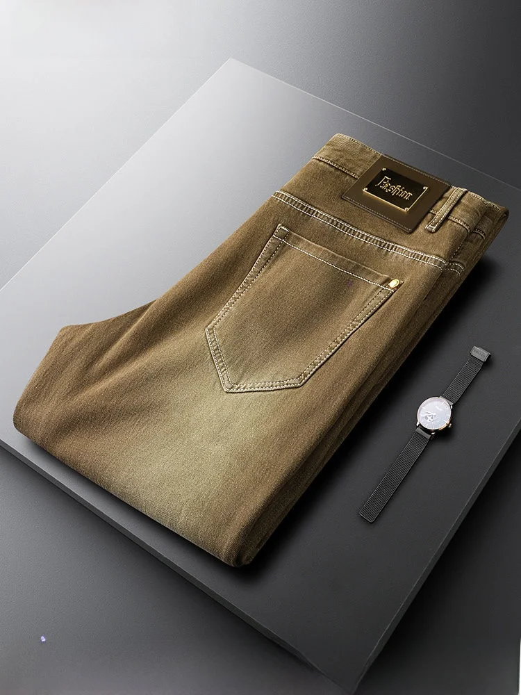 

Casual Cotton Men's Jeans Light Coffee Color Slim Fit Straight Leg Jeans Autumn Winter Faion Brand Casual Long Trousers