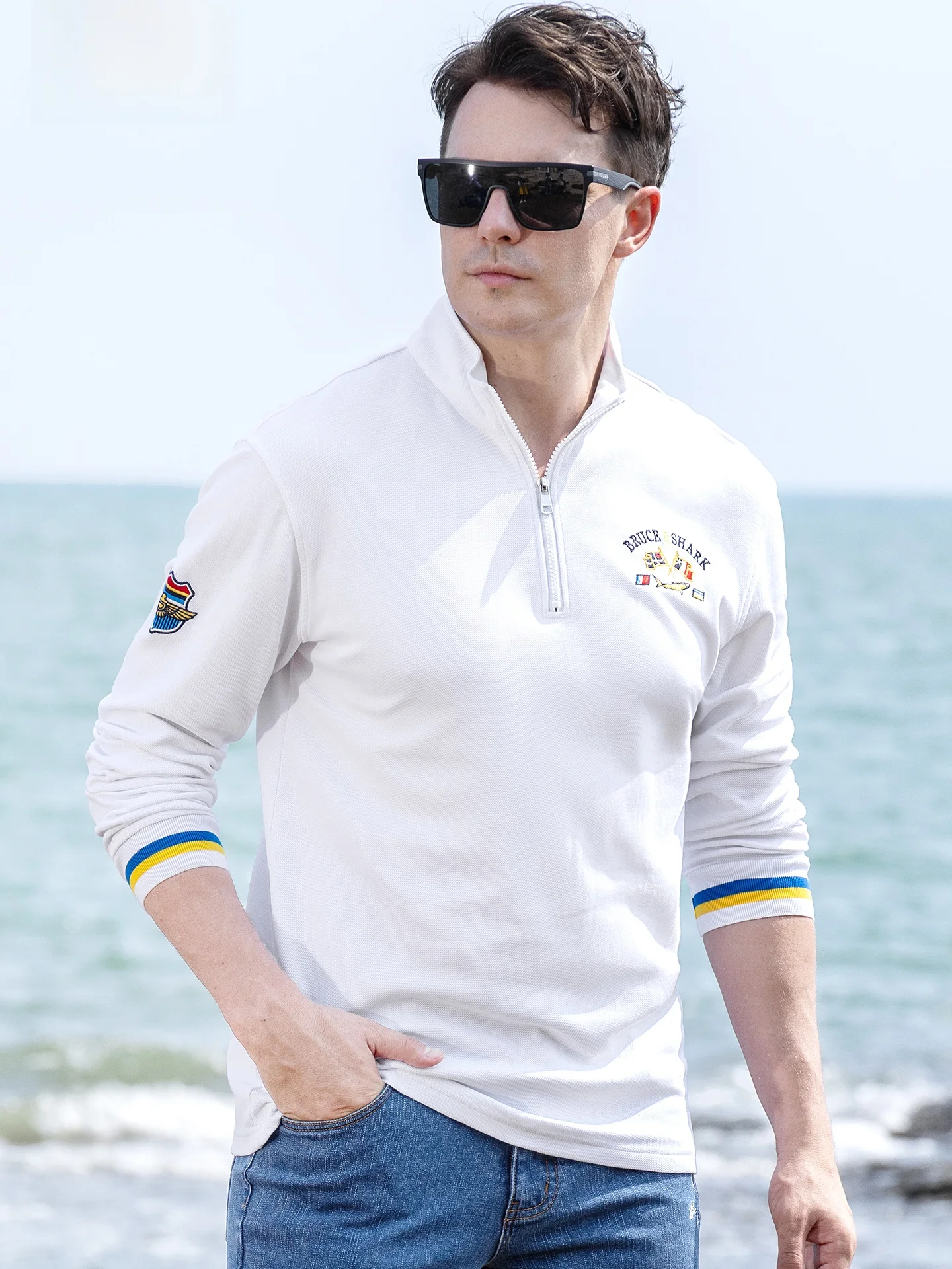 

Fall 2024 Men's Thi Pure Cotton Long Sve T-irt Loose Fit Bruce & ark Trendy Brand Large Size irt Casual Faion