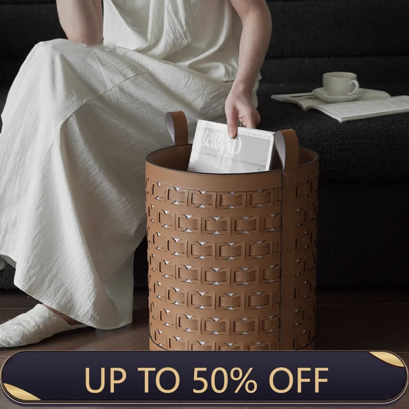 Leather Dirty Laundry Basket Woven Storage Baskets Multifunction Organizer Basket Luxury Large Living Room Organizers Baskets