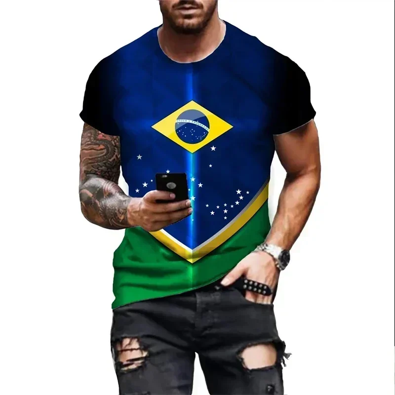 2024 Man Fashion Brazil Pattren T-Shirt Harajuku Men's Brasil Flag 3D Print Casual Sports Gym Tops Casual Short Sleeve Tshirts