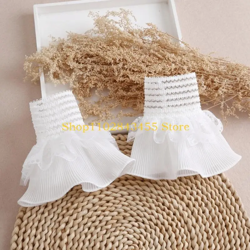 49MC Decorated Cuffs Sleeves Autumn Winter Wild Sweater Decorative Sleeves Flounces Wrist Sleeves Pleated Wrist Accessories