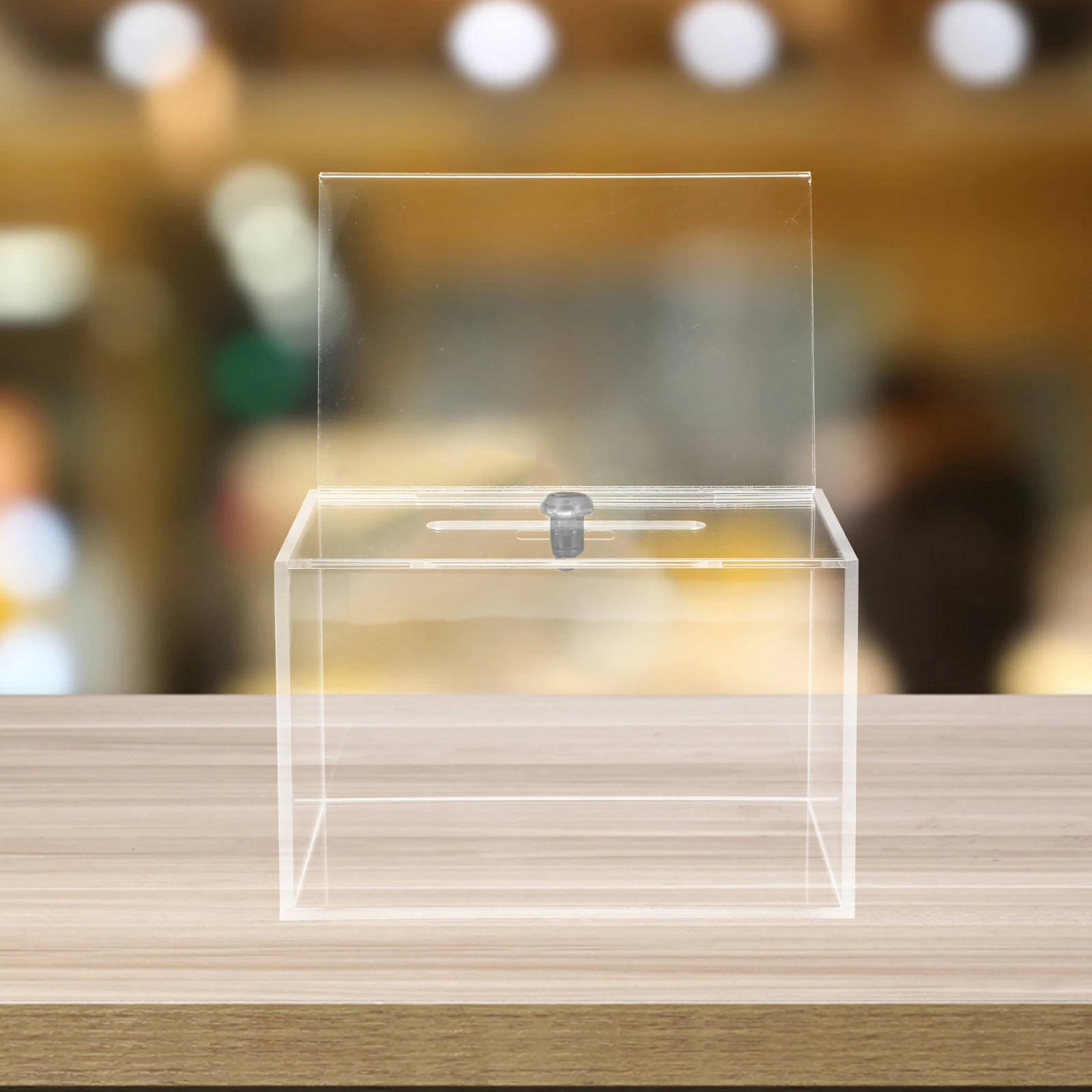 

Clear Acrylic Ballot Box with Lock Transparent Suggestion Box with Sign Holder for Voting Fundraising Suggestion Collection
