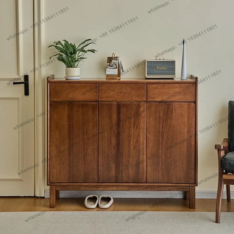 

Nordic black walnut solid wood shoe cabinet, simple and modern small apartment shoe changing cabinet, entrance cabinet
