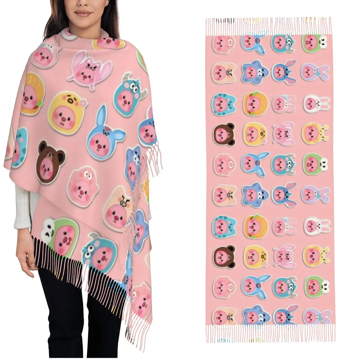 Womens Tassel Scarf Zanmang Loopy Cartoon Cosplay Long Super Soft Shawl and Wrap Cute Kawaii Gifts Pashmina Scarves