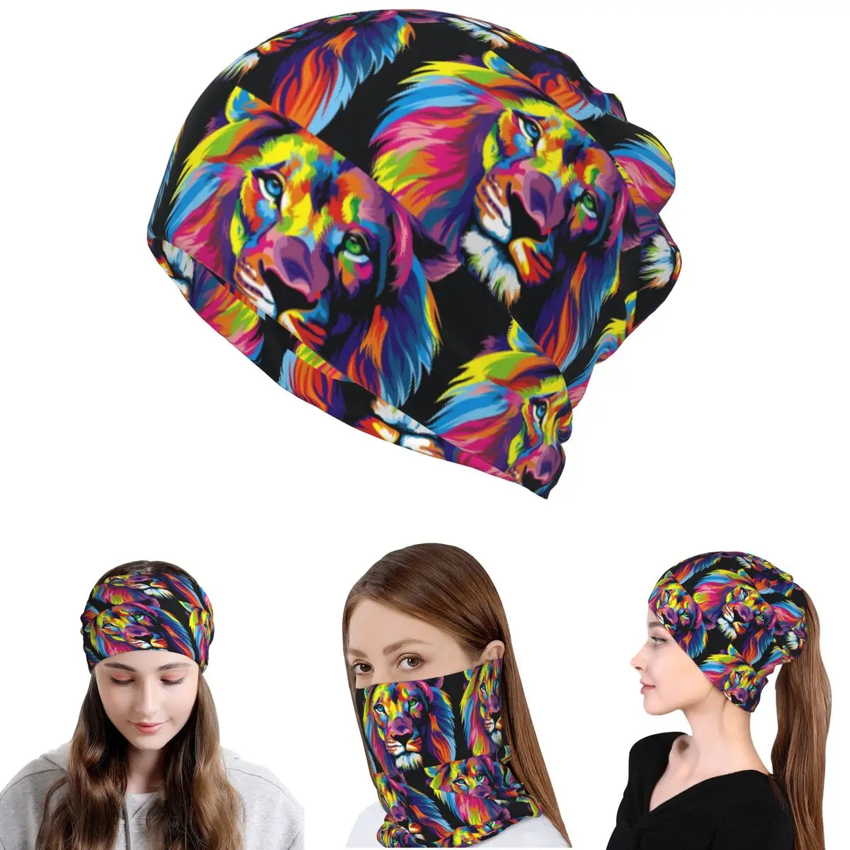 Pañuelo Multiusos con Diseño de León Arcoíris de Banksy, Estilo Graffiti Pop Art, Máscara, Bufanda, Gorro, Unisex, Transpirable