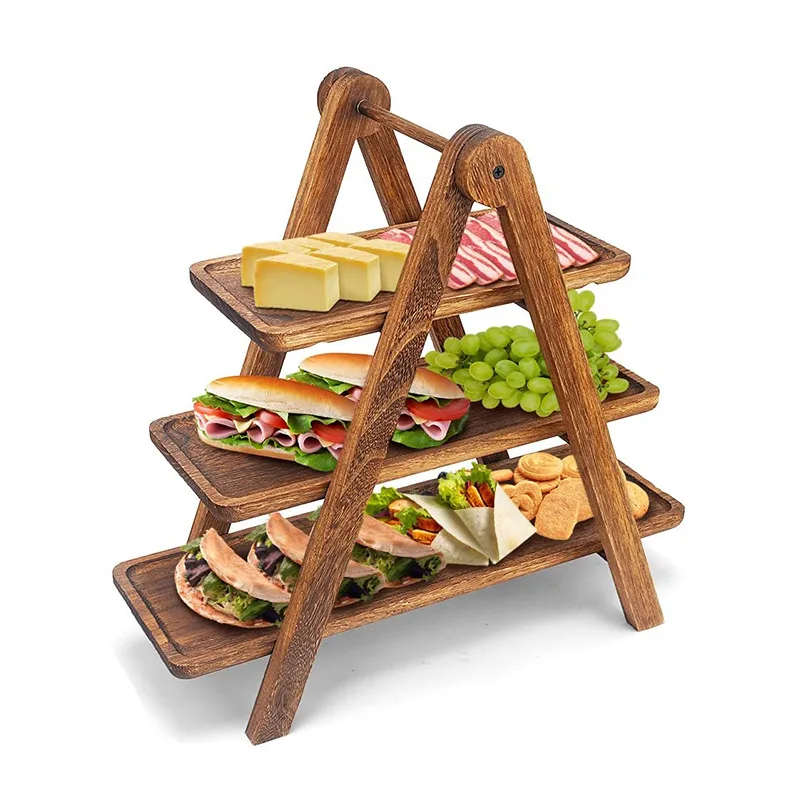 

Wood tray Tier Serving Stand Wooden Cupcake Stand Three Tiered Collapsible 3 Tier Serving Tray for Entertaining Buffet