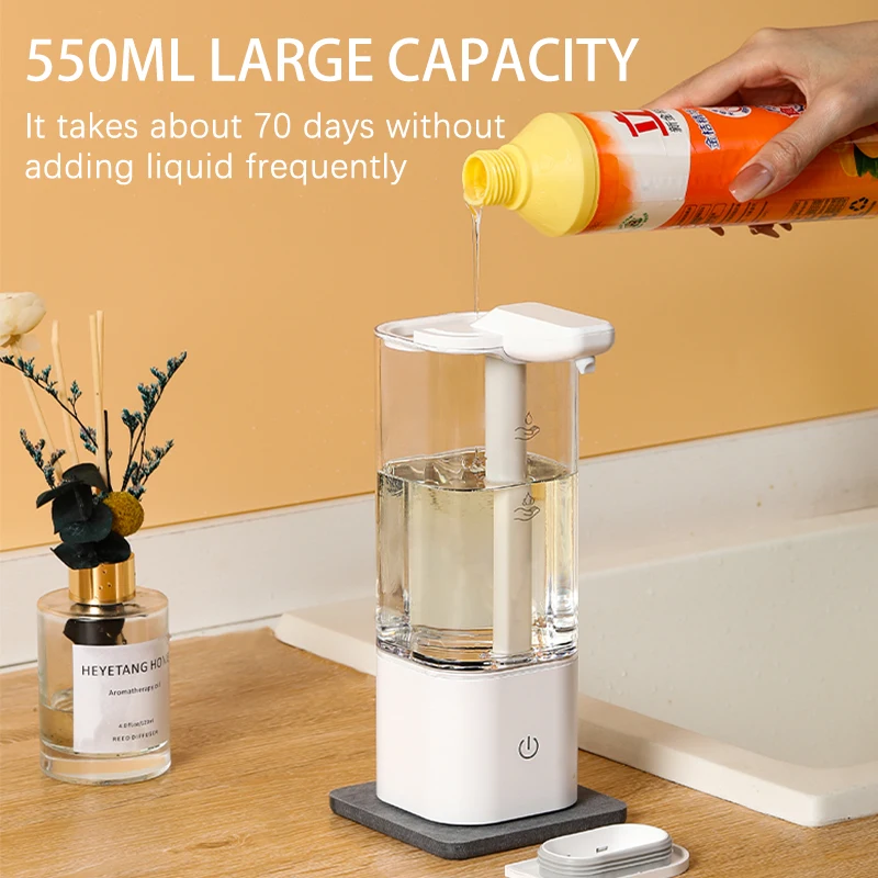 Dispenser di disinfettante per le mani senza contatto ricaricabile USB con sensore automatico da 550ml Dispenser da cucina per bagno