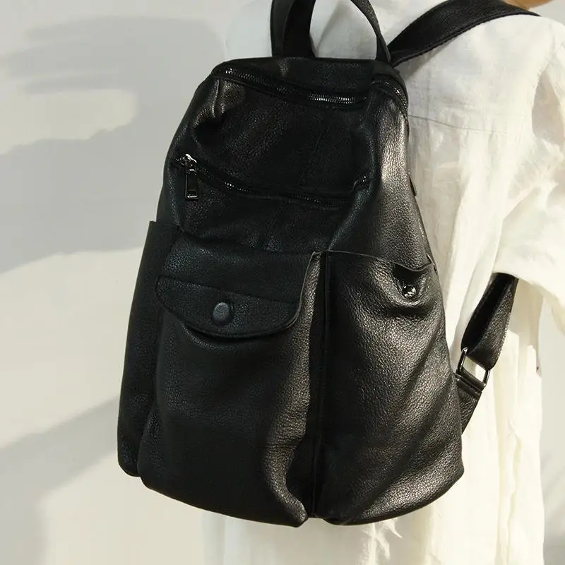 New European And American Retro Top Layer Cowhide Backpack Women's Fashion Versatile Trend High Capacity Leather Travel Backpack