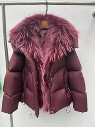 Invierno cálido nuevo abrigo con cuello de piel de zorro Natural para mujer chaqueta de plumas de ganso Parkas chaquetas acolchadas de lujo ropa de moda