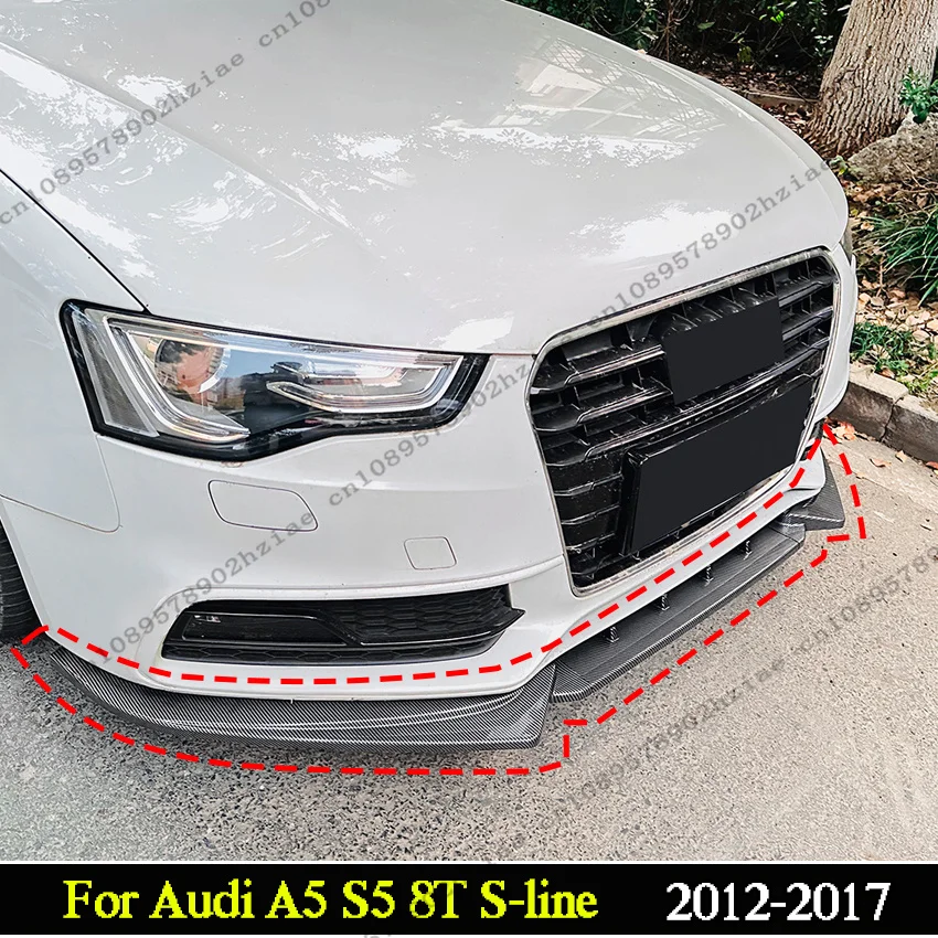 Car Front Splitter Lip For Audi A5 S5 8T Sline 2012-2017 Gloss Black Front Bumper Lip Spoiler Diffuser Cover Guard Trims Tuning