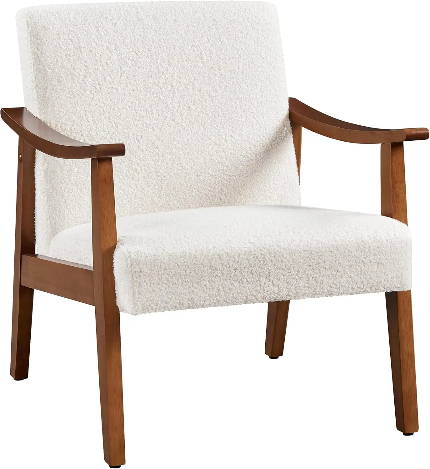 

Modern Fabric Armchair with Solid Wood Legs, High Back Comfort for Living Room Bedroom, Ivory