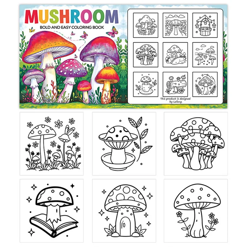 สมุดระบายสี EDT-Mushroom สําหรับผู้ใหญ่: ศิลปะภาพประกอบหน้าระบายสีผ่อนคลายและสร้างสรรค์