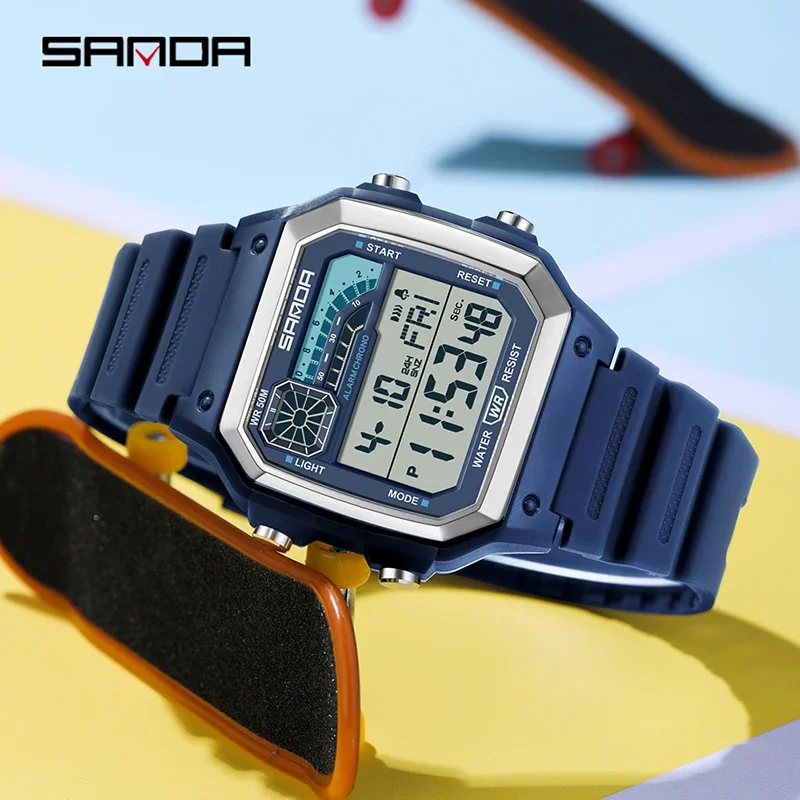 SANDA 6196 Sport Electronic Watch for Men Multifunction Alarm Clock Chrono Waterproof LED Digital Wristwatches Mens Relojes