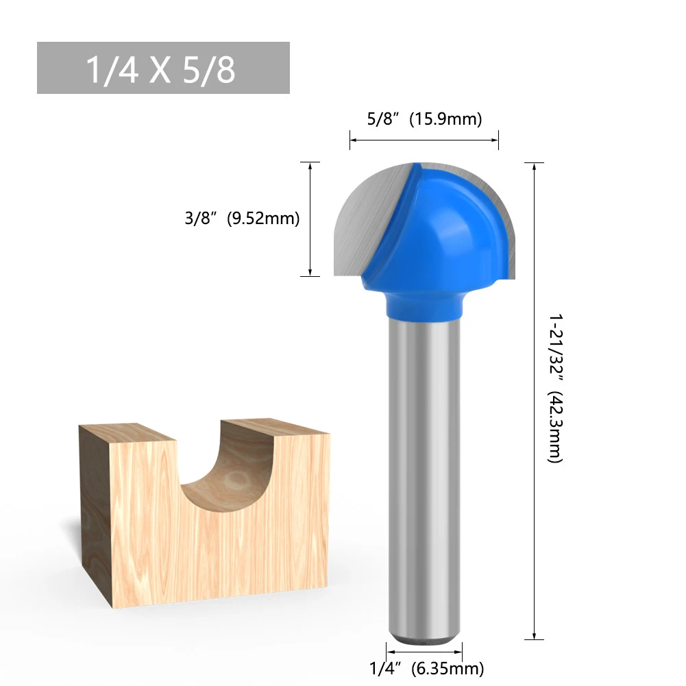 Power Tool Router Bit 1/4Inch 6.35mm Shank Carbide Double Fluted Engraving Woodworking Milling Cutter Round Bottom