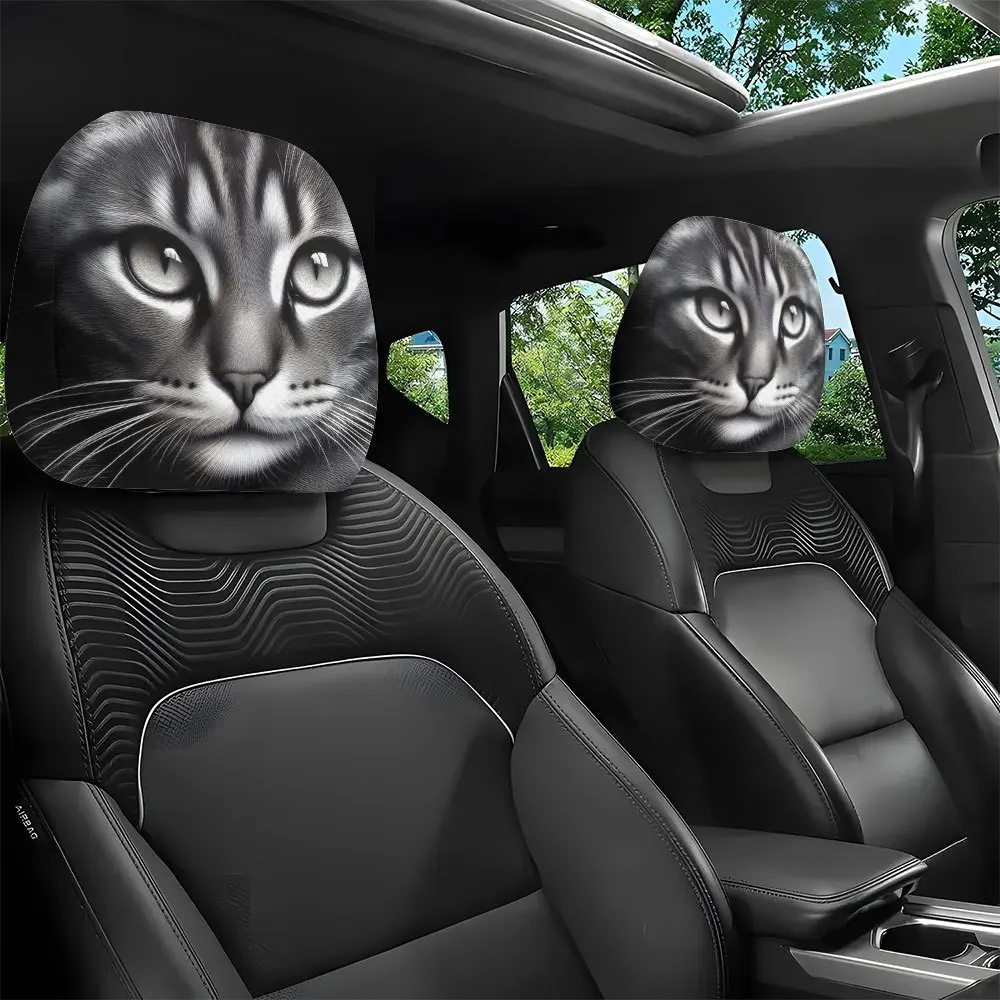 قطعتان من أغطية مسند رأس السيارة قابلة للتنفس وصديقة للبشرة بنمط قطة الراكون، مثالية لمحبي الحيوانات الأليفة وهدايا المهرجانات