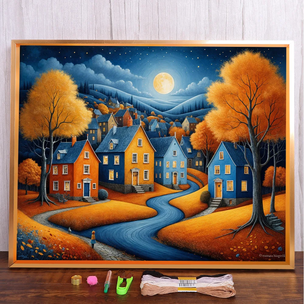 

Landscape Town Printed Canvas Cross-Stitch Embroidery Complete Kit Knitting Handmade Craft Handicraft Different Gift For Adults