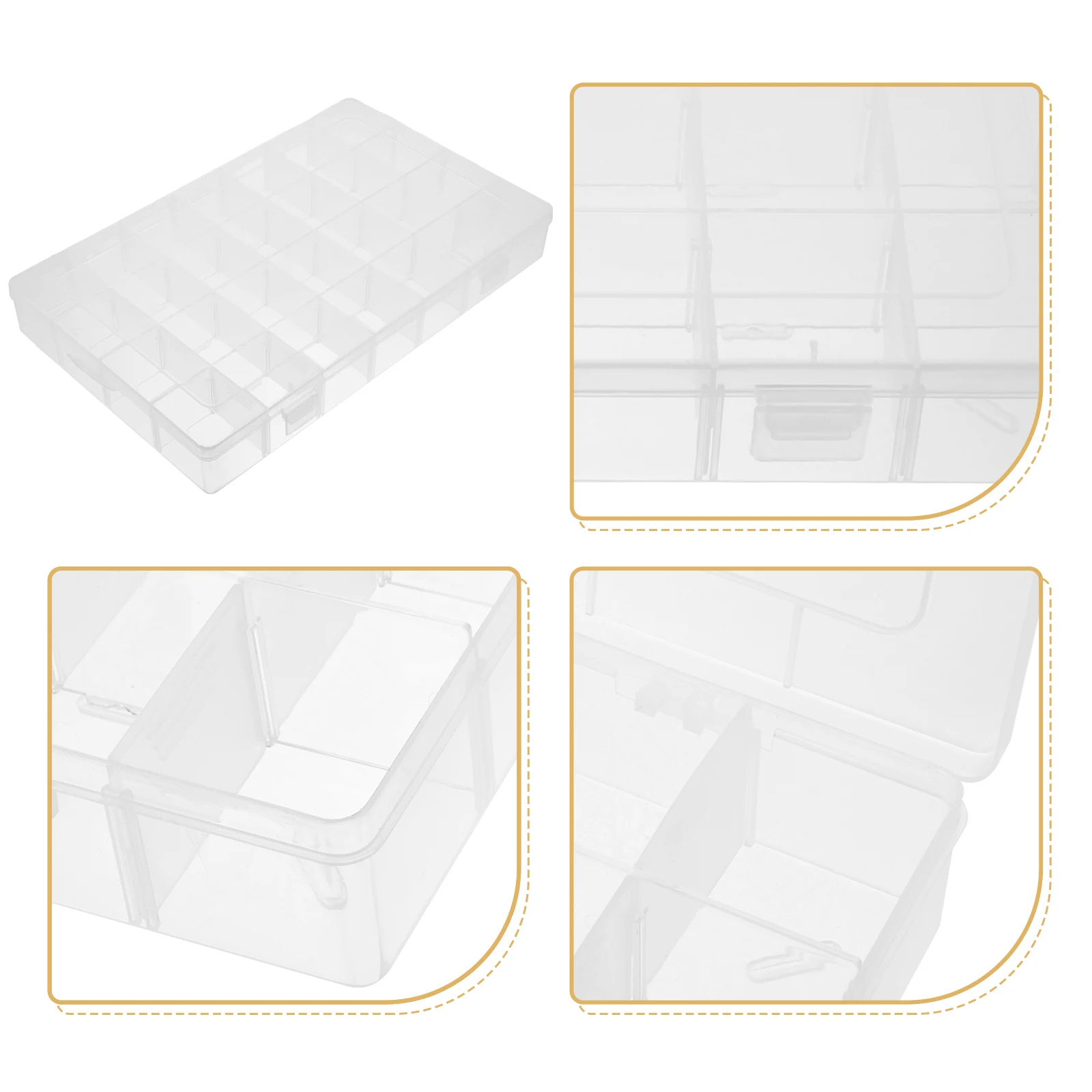 28-Grid Clear Plastic Storage Box Jewelry Organizer Container Adjustable Removable Dividers Transparent 35X22X4.8Cm Durable Hard