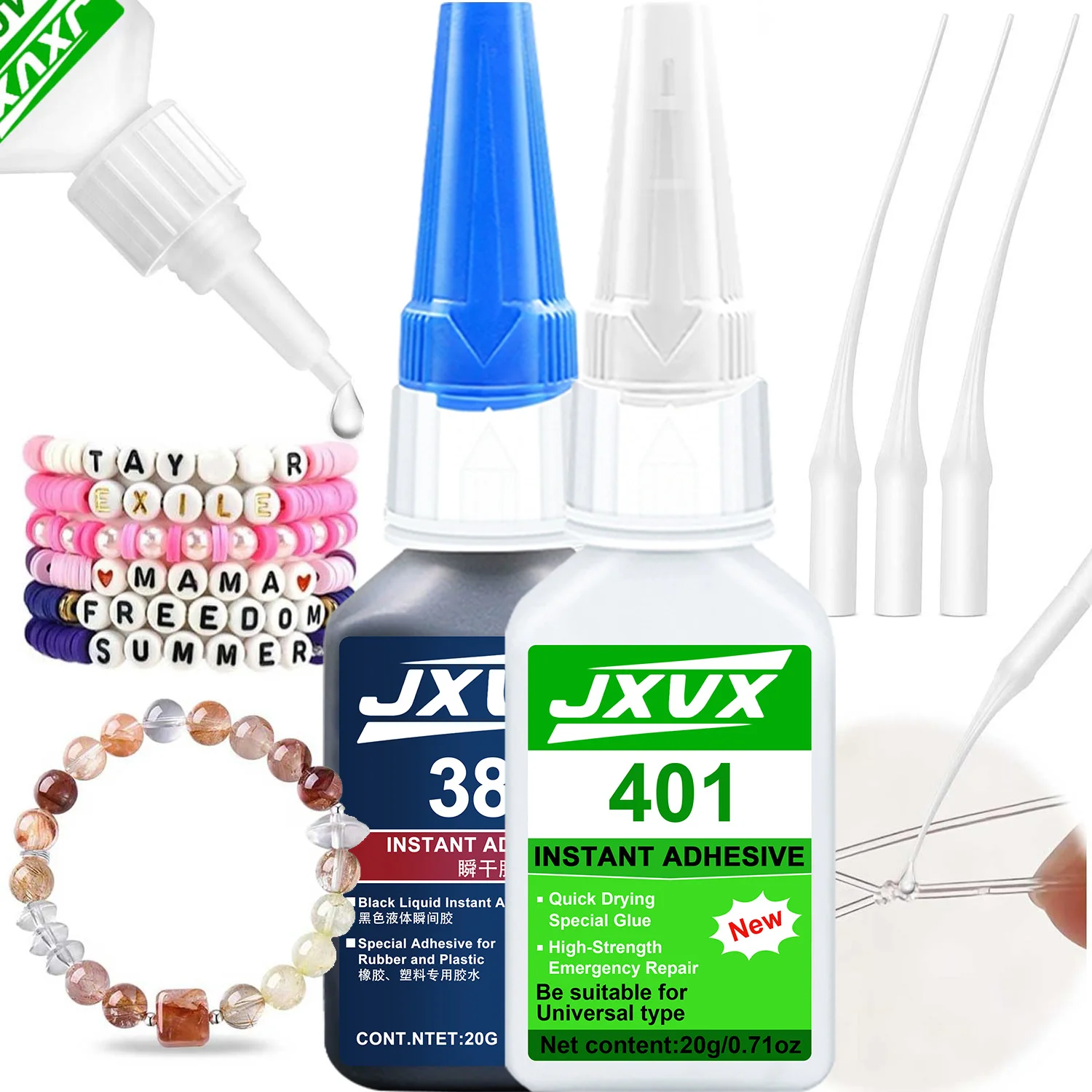 

401/480 Super Strong Glue Cyanoacrylate Quick Dry Instant Strong Bond Adhesive For Bracelets, handmade, beaded necklaces Home Office Industrial Repair Materials 20g.