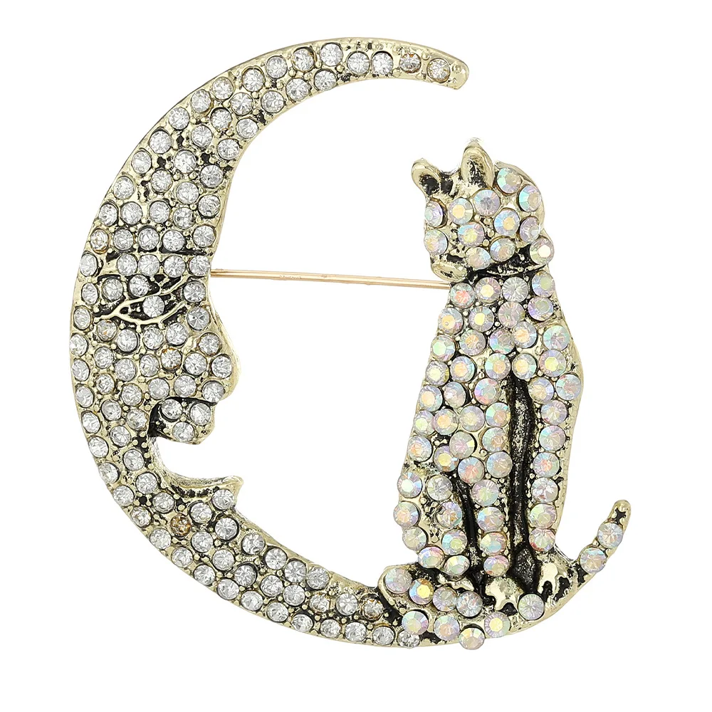 Vollmond-Katzenbrosche, kreativ, schwarz und weiß, zweifarbig, niedliche Katzennadel, modische und vielseitige Kleidungsaccessoires, Kragennadel