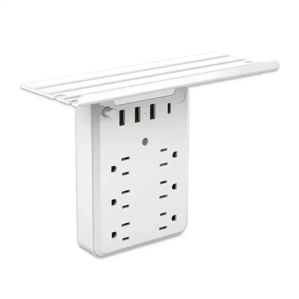

Dimmable Light Charging Hub Nighttime Activities 8 AC Outlets Power Strip Adjustable Brightness Built-In Shelf
