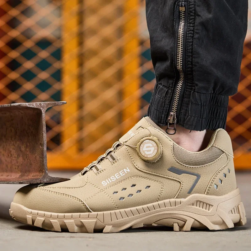 Rotating Button Men's Safety Shoes Fashion Sneakers Work Shoes Man Boot Steel Toe Shoes Puncture-Proof Industrial Shoes Security