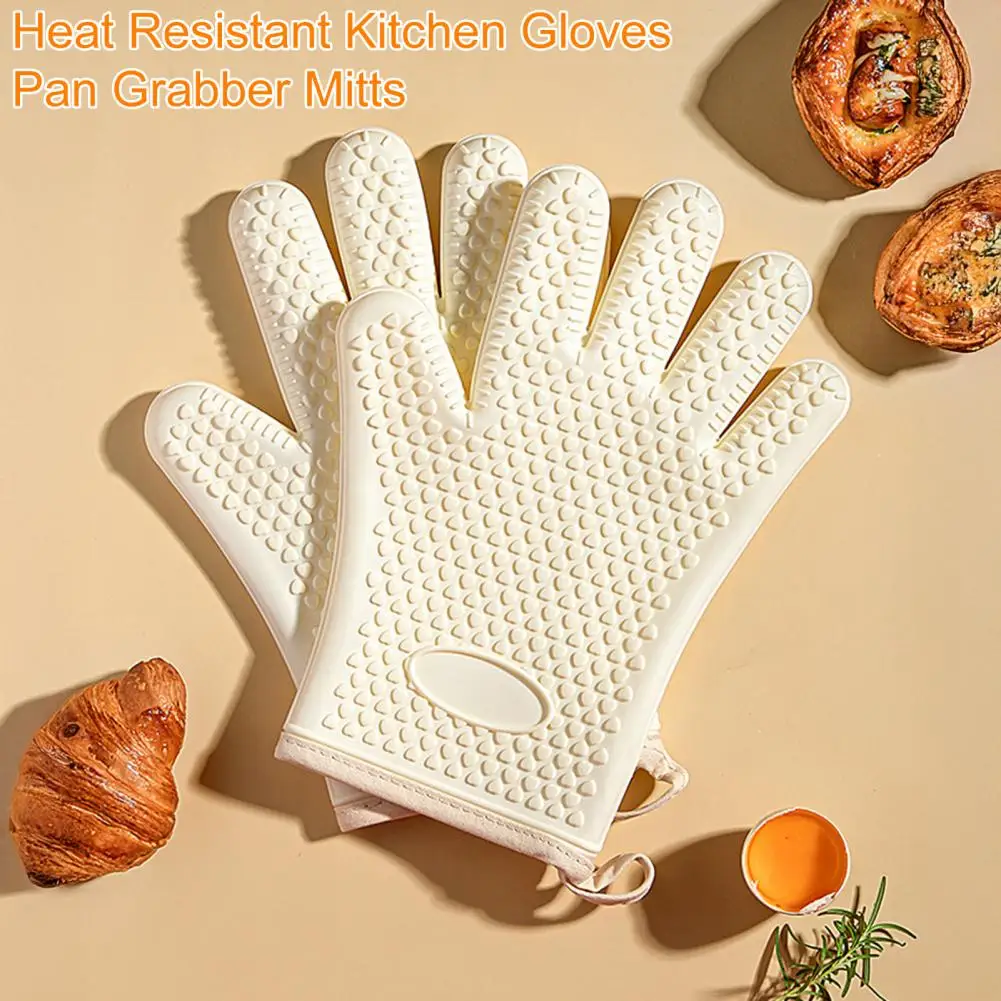 

1 Pair Silicone Oven Gloves Anti-scalding Heat Resistant Up to 450 degrees Fahrenheit Five Finger Oven Mitts Kitchen Accessories