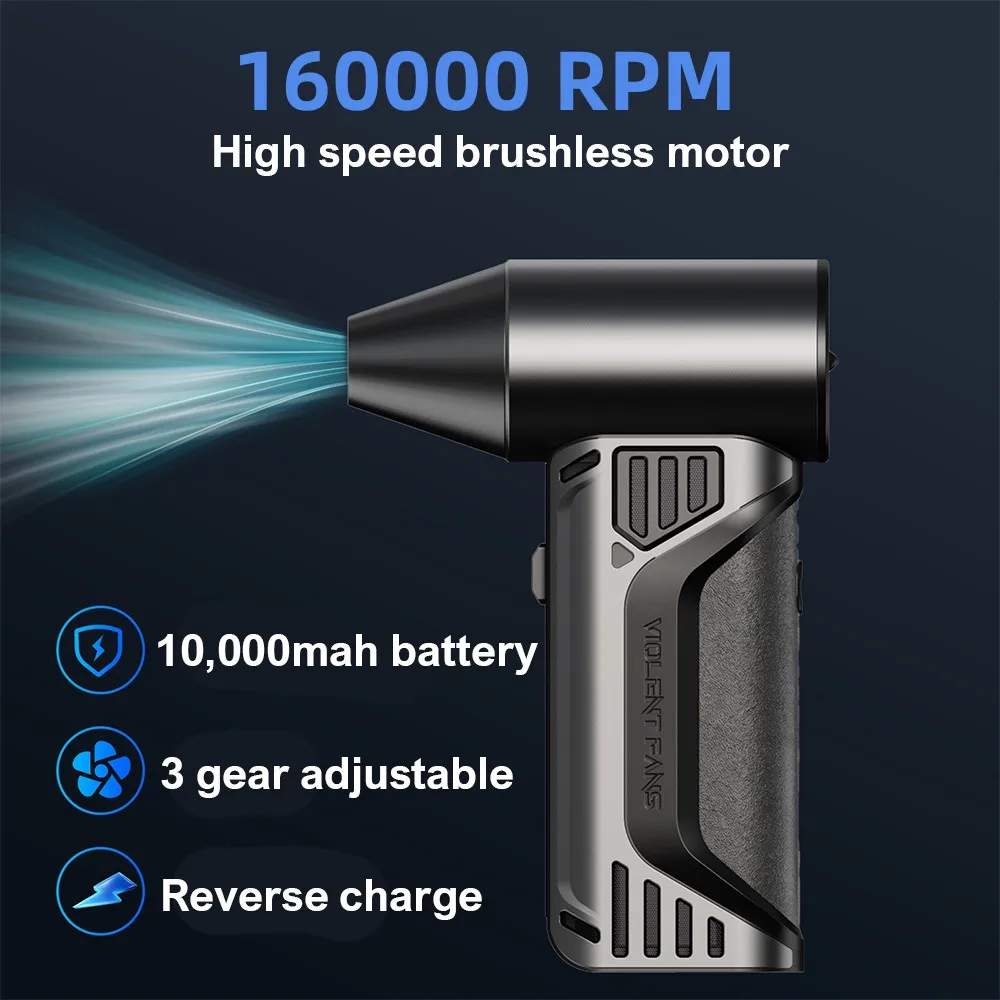 160000 RPM,10000mAh Brushless Motor Electric Turbo Jet Fan High-Speed Turbo Violent Fan Rechargeable Powerful Dust Blower 52m/s