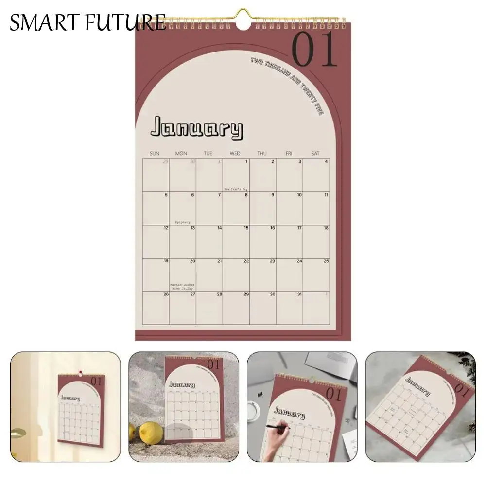 

Creative 2025 Wall Calendar Planner English Portable Calendar Planner Minimalistic with Hanging Hole Agenda Planner