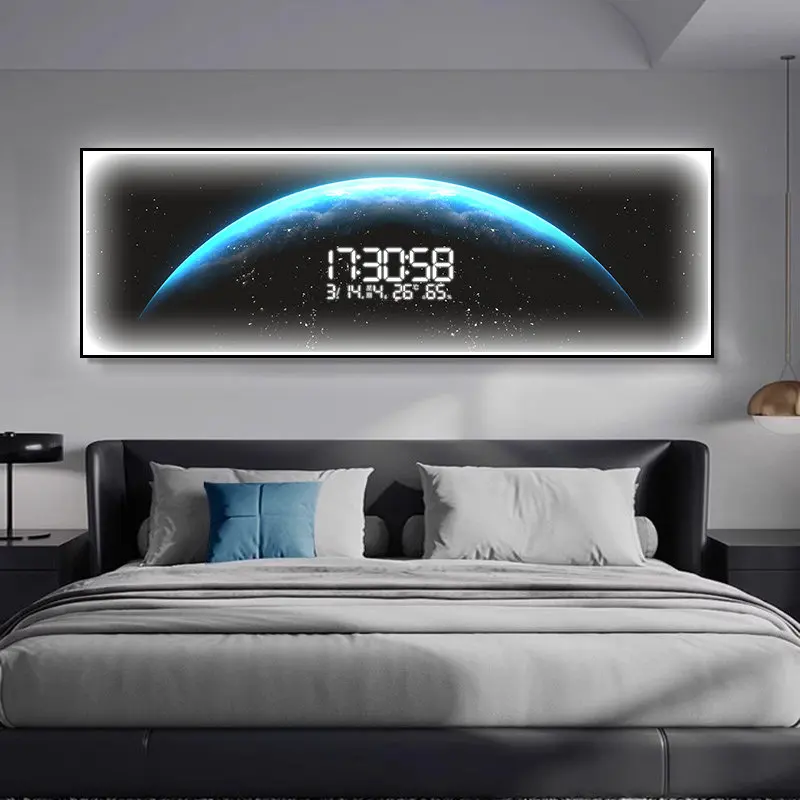 Lunar Planet High-end Led Light Painting, Electronic Clock Hanging On The Wall, Living Room Decoration Light Painting Lustre