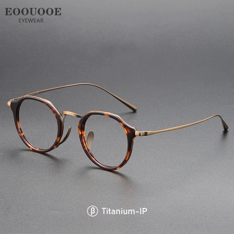 EOOUOOE Fashion Men Women Titanium Eyeglass Tortoise Acetate Retro Glasses Frame Optics Myopia Hyperopia Prescription Lenses