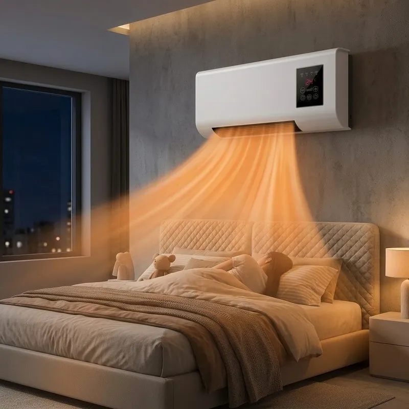 Electric Air Conditioner Fan Wall Mount Easy Temperature Timer Heating and Cooling Fan Space Heater Fan with Remote Control