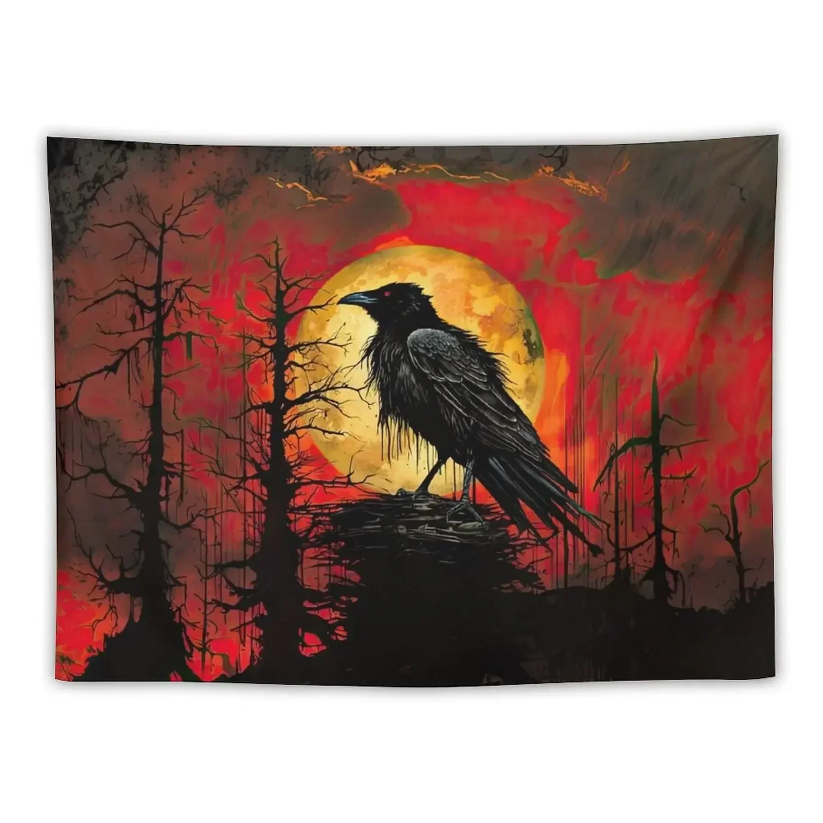 

Blood Moon Raven of the Red Sky Tapestry For Bedroom Wall Coverings Decor For Bedroom Tapestry