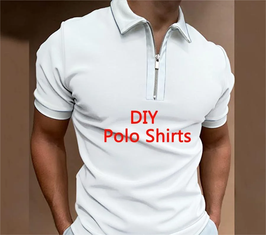 New Fashion Men\'s Polo Shirt DIY Custom 3D Print Polo Shirt Men\'s Short Sleeve Lapel Zip Slim Fit Polo t-Shirt