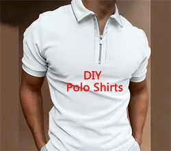 New Fashion Men's Polo Shirt DIY Custom 3D Print Polo Shirt Men's Short Sleeve Lapel Zip Slim Fit Polo t-Shirt