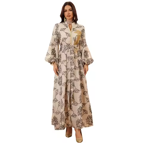 Elegant Sequin Jalabiya Muslim Maxi Dress Embroidered Boho Flared Dress Evening Modest Party Dress Luxury A-Line Gown