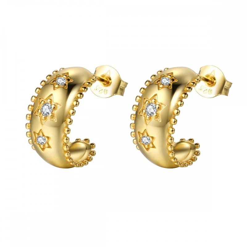 TIANDE Gold Color Charm Star Stud Earrings for Women Exquisite Zircon Piercing Hoop Earrings 2023 Fashion Jewelry Wholesale