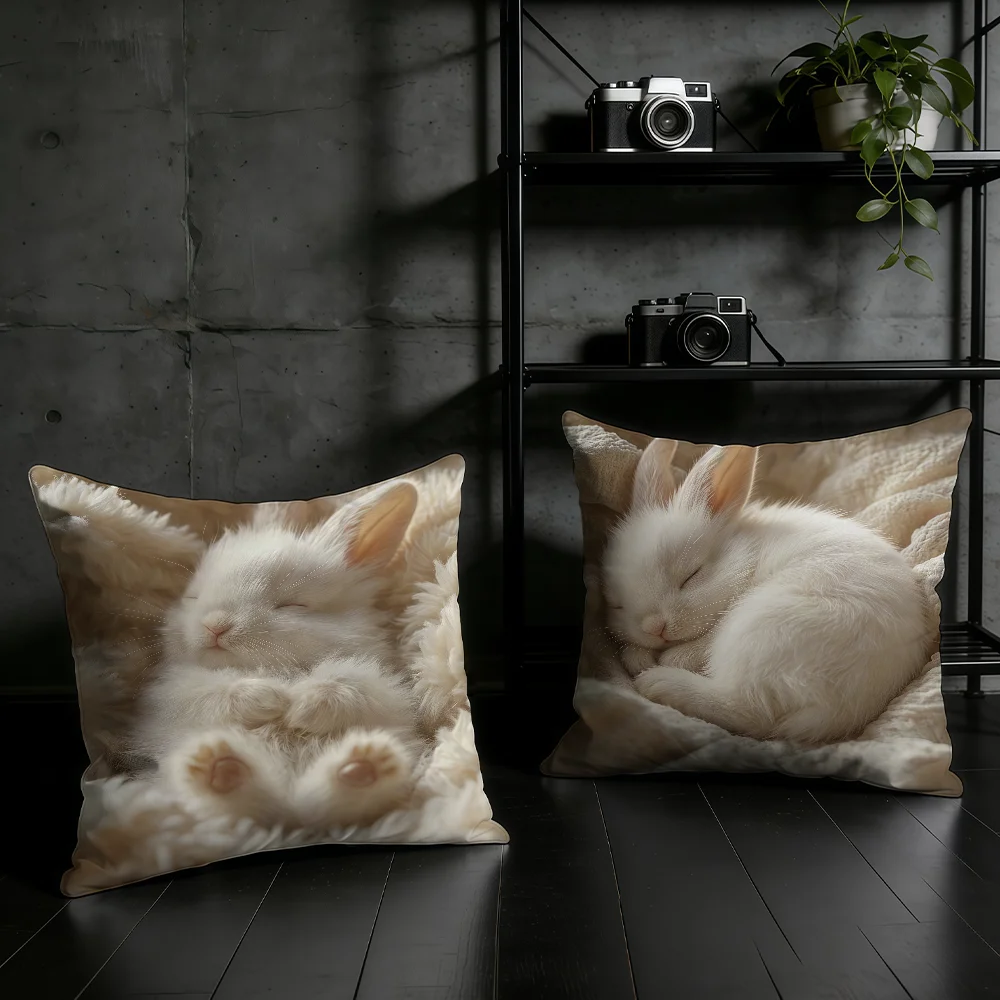 Angora Rabbit Cute Sleep cushion cover Birthday Anniversary Gifts Double Sided Printed Zipper Cushion Cover Soft Skin Bedding
