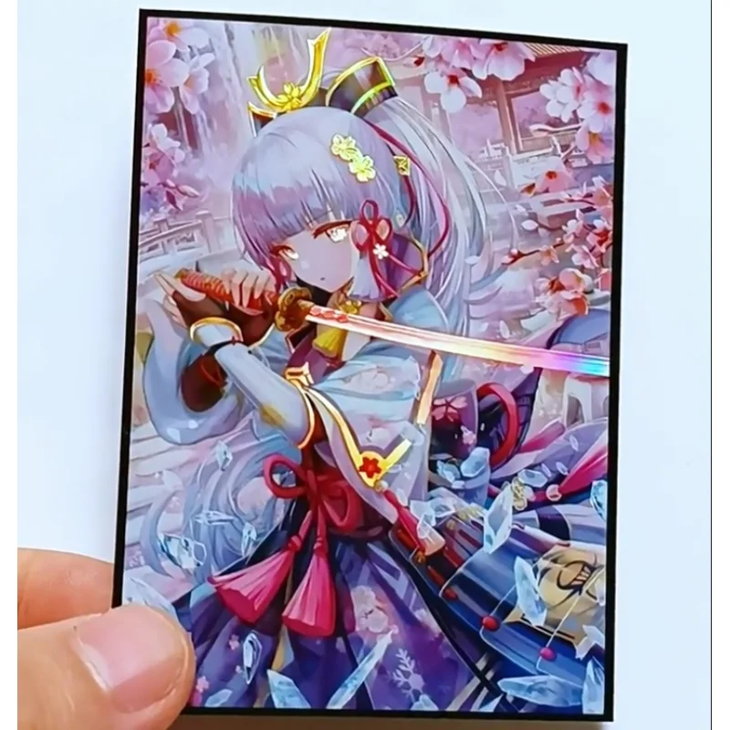 Genshin Impacto Cartões Manga, Ayaka Kamisato, Personagens do Jogo Anime, DIY Colorido Laser Flash Cards, Brinquedos Capa Protetora, 60Pcs por Conjunto