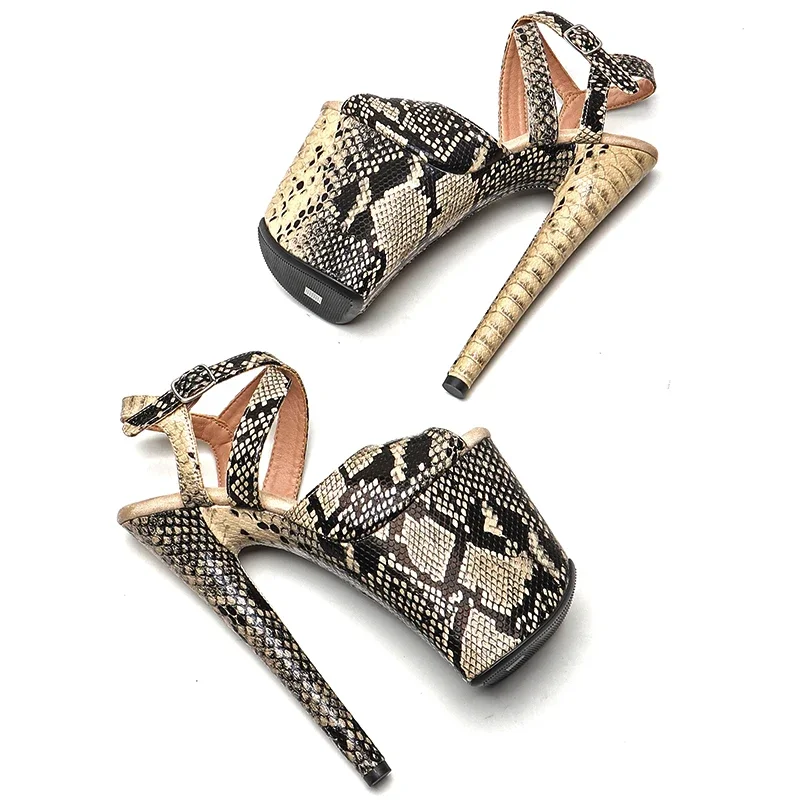 Leecabe 20cm/8inches Sanke  PU  upper Open toe  Platform high heel sandals  sexy model shoes pole dance shoes