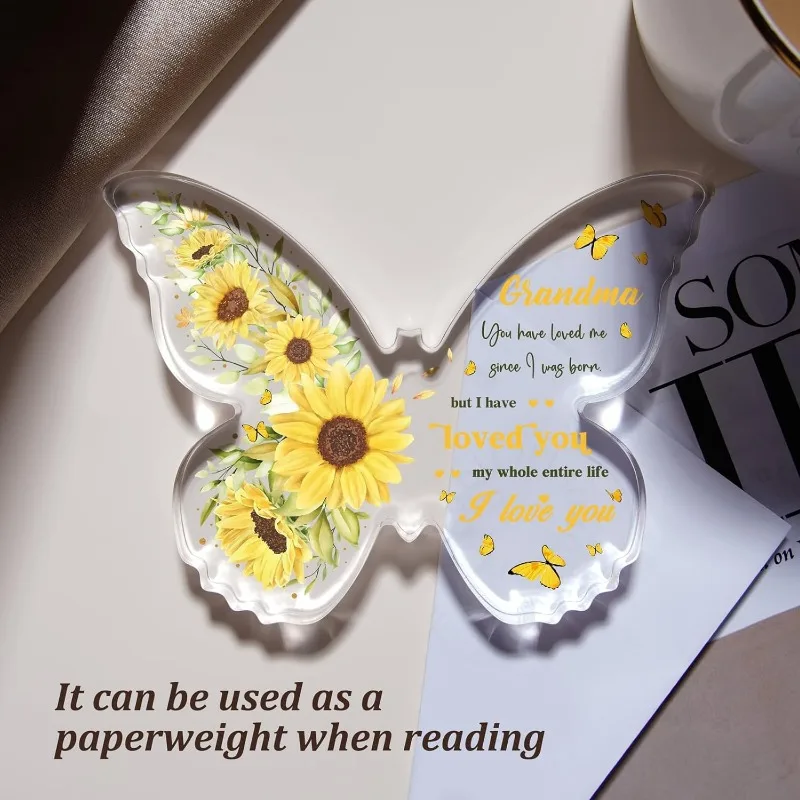 Gift for Grandma Birthday, Acrylic Butterfly Plaque Decor, Sunflower Grandson Granddaughter Present, Thanksgiving Christmas Nana