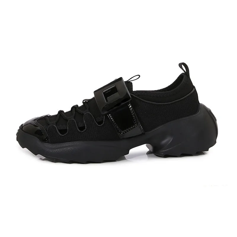 

2025New Diamond Buckle Sports Leisure Shoes Square Buckle Breathable Tied Thick Bottom Heightening Genuine Lea