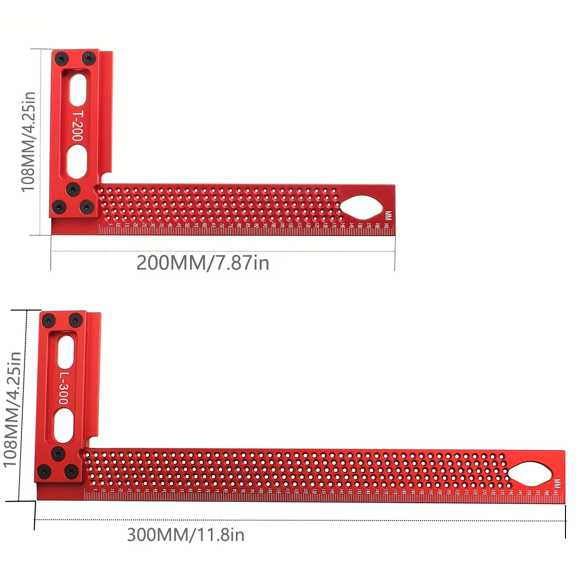 200/300MM Precision Woodworking Scriber Square Marking T Ruler Aluminum Alloy Hole Positioning Crossed-out Hole Marking Gauge